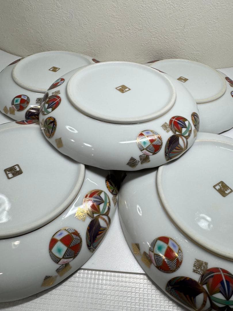 美濃焼 名窯 庫山窯 色絵手まり文様　和皿 5枚セットA②