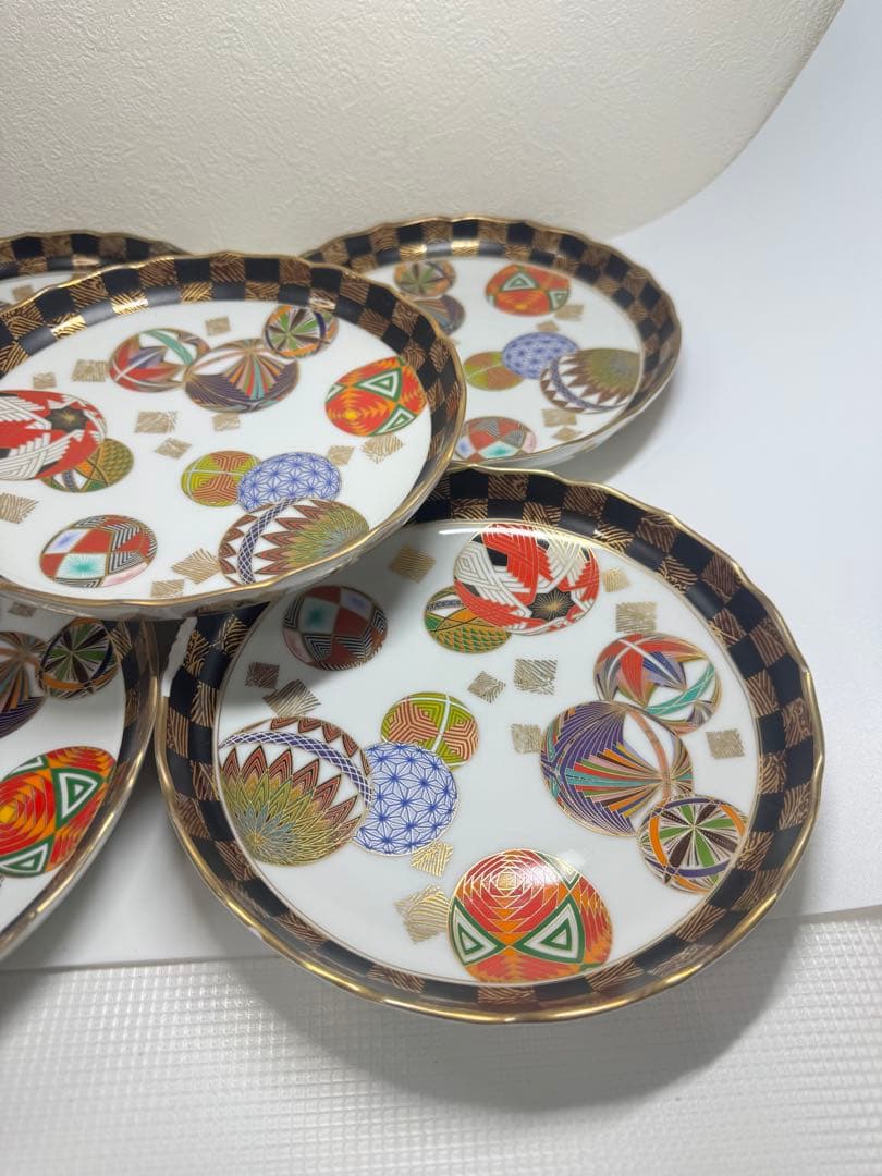 美濃焼 名窯 庫山窯 色絵手まり文様　和皿 5枚セットA②