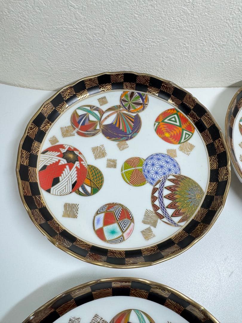 美濃焼 名窯 庫山窯 色絵手まり文様　和皿 5枚セットA②