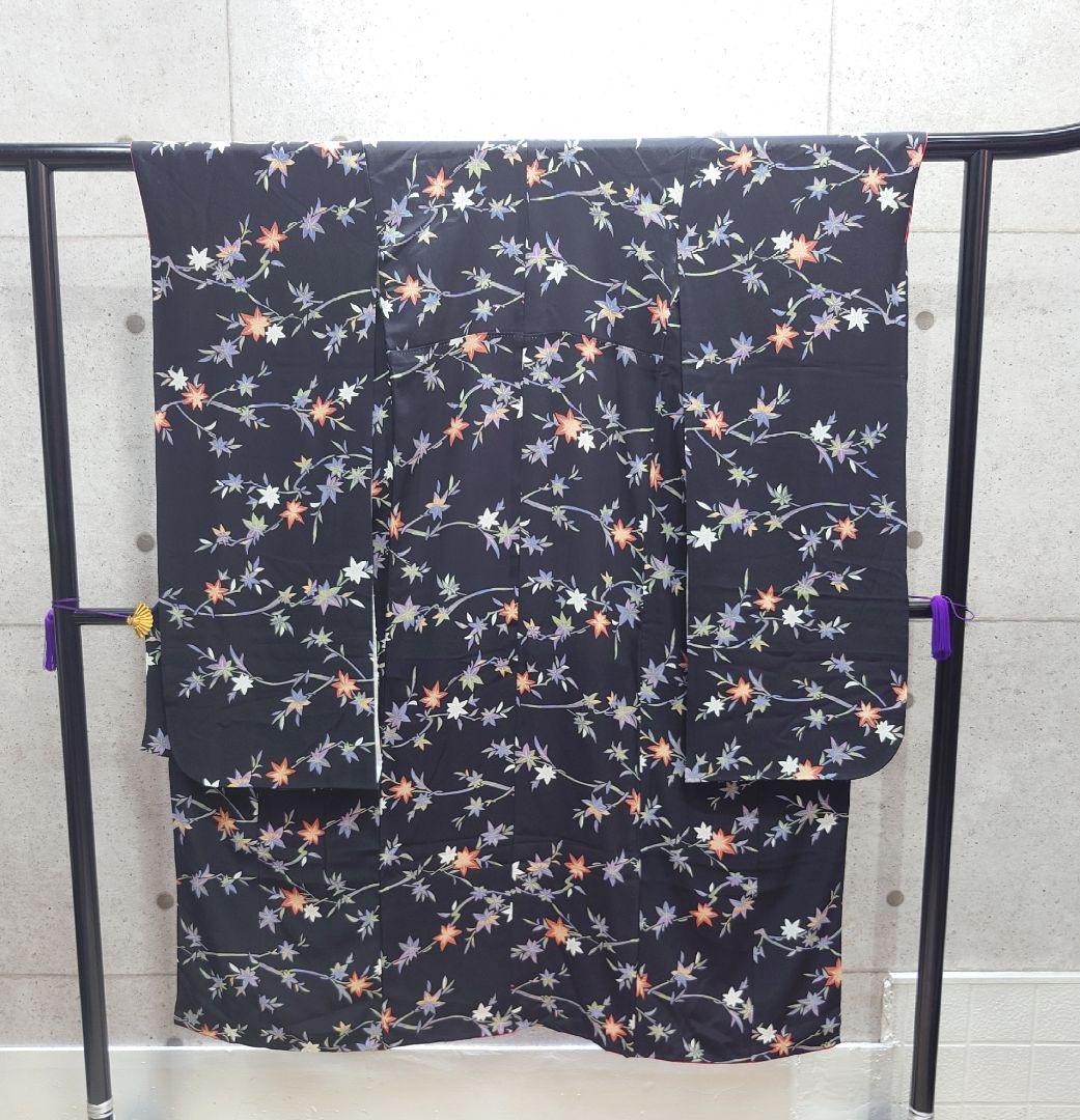 2260.子供着物 四つ身 バチ衿 紅葉 袷 色半衿付き 正絹 キッズ 七五三