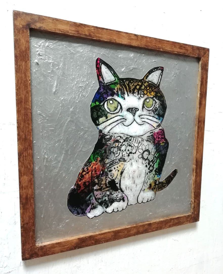 額付き銅版画応用絵画　title「回想ニャンコ」