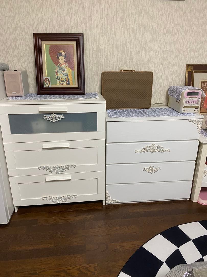 フレンチ お洒落 チェスト♦️ロココ装飾♦️ホワイトシャビー♦️白家具♦️３段♦️送料込