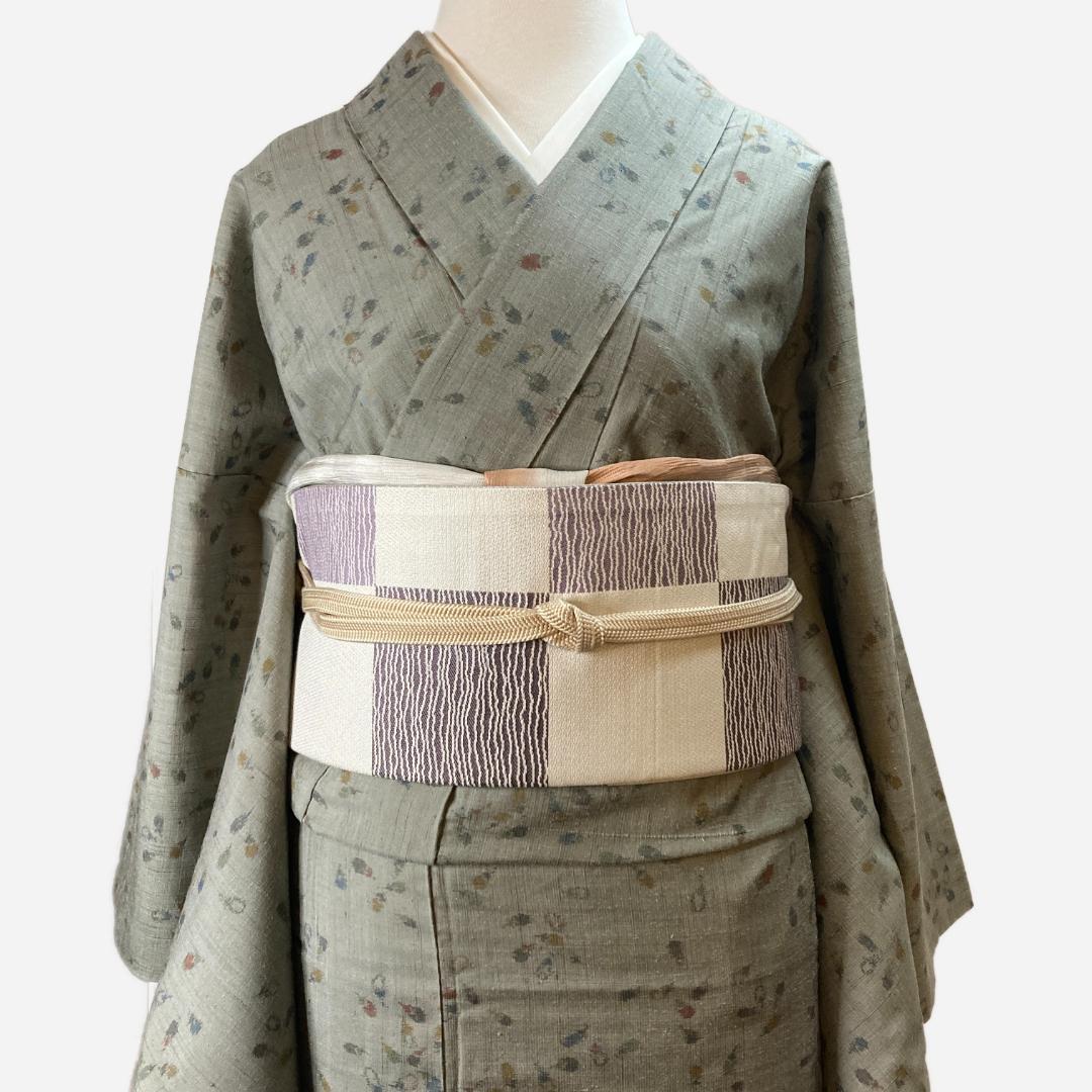 紬　茄子柄　裄68.5　身丈160　袷　正絹　真綿