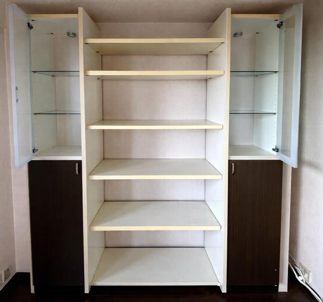 大型 壁面収納棚 ガラス扉キャビネット 208x166x40