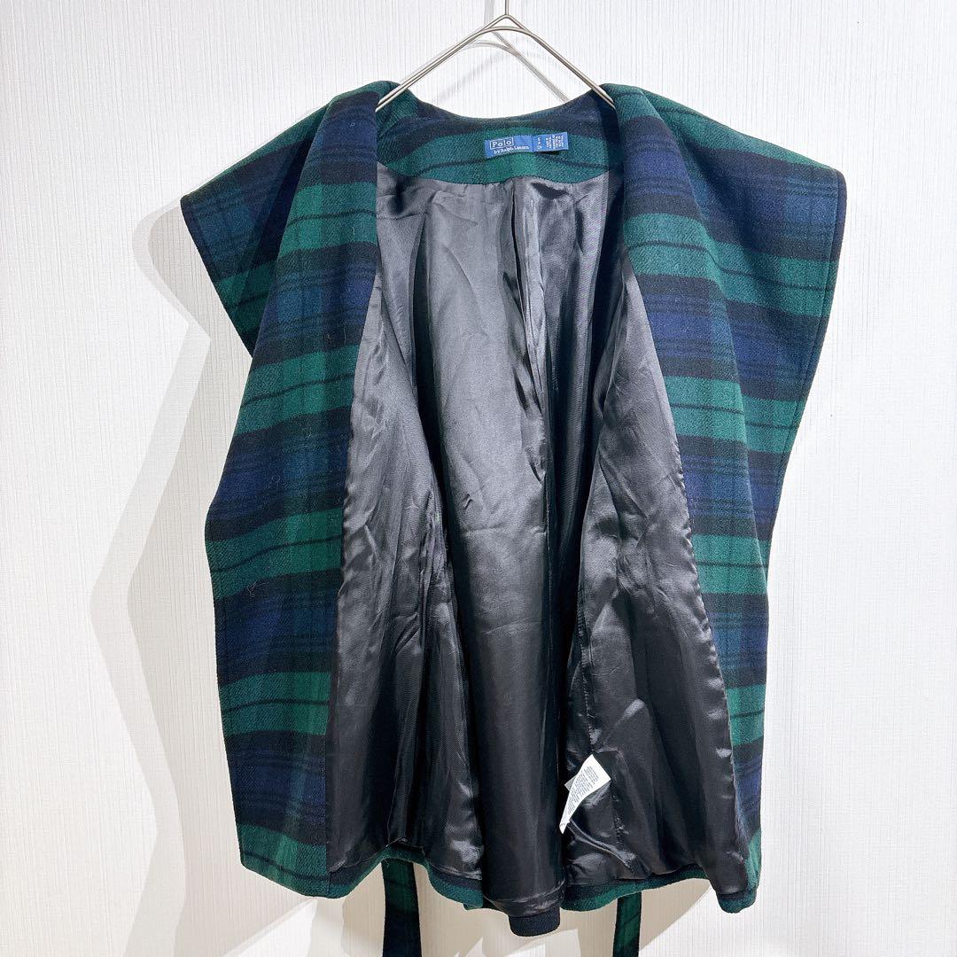 美品◇現行品　ポロラルフローレン　プラッドウールブレンドツイルラップコート