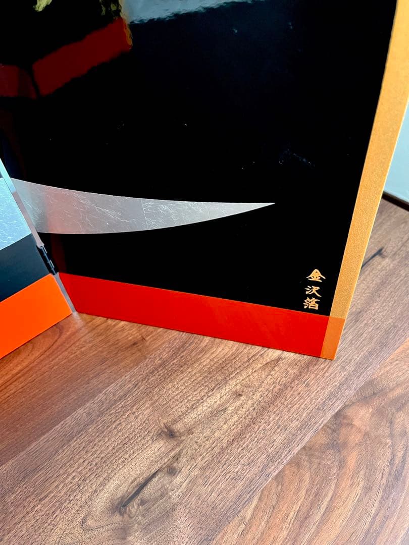 東京 久月　木製 漆塗り　飾り屏風 金箔　観音開き　三面 三日月