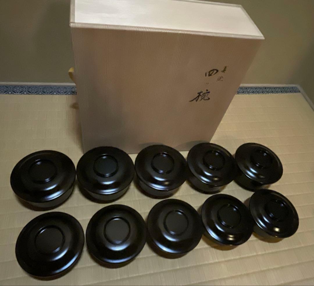 蒔絵師　田中煌又造　真塗四つ椀　５客　煌又（幸衍) 作者共箱　茶事　初釜