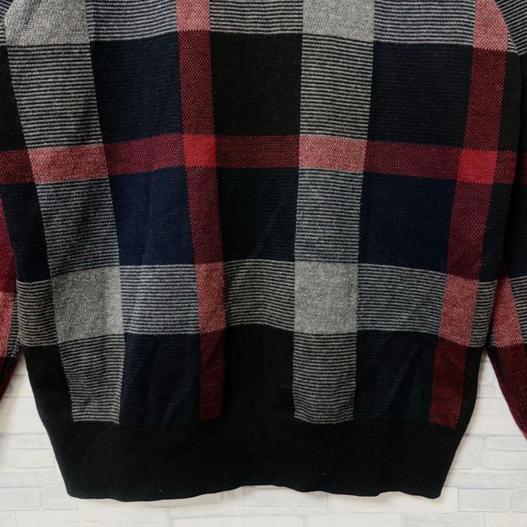 【美品】ブラックレーベルクレストブリッジ チェック ニットセーター 刺繍ロゴ L