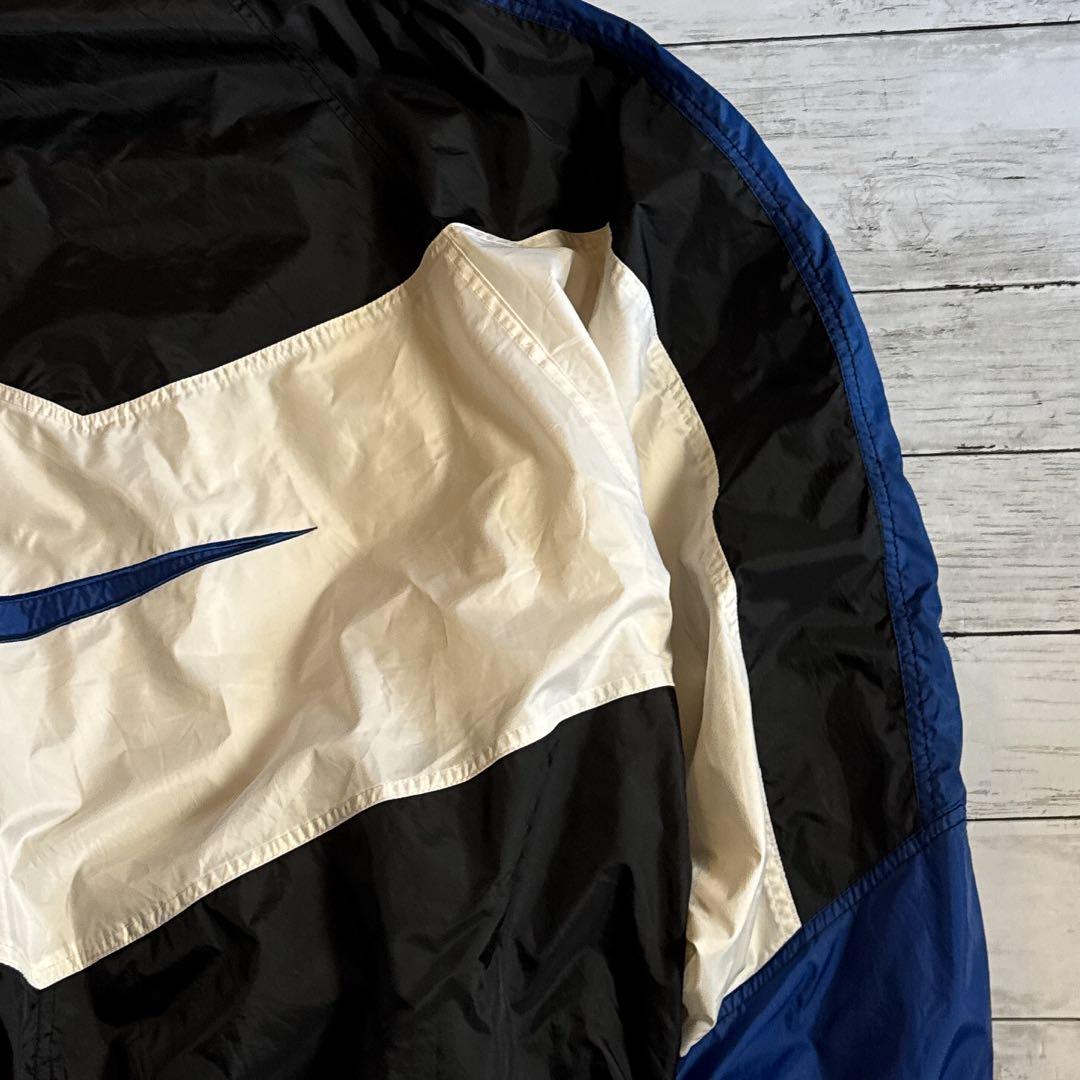ヘ*子様 90s NIKE ナイロンジャケット バックロゴ 刺繍ロゴ 黒 白 青