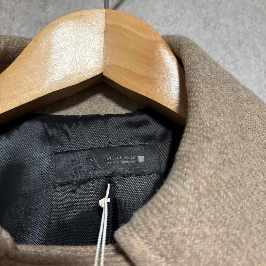 ZARA ウール混紡ショート丈ダブルブレストコート ライトミンク S