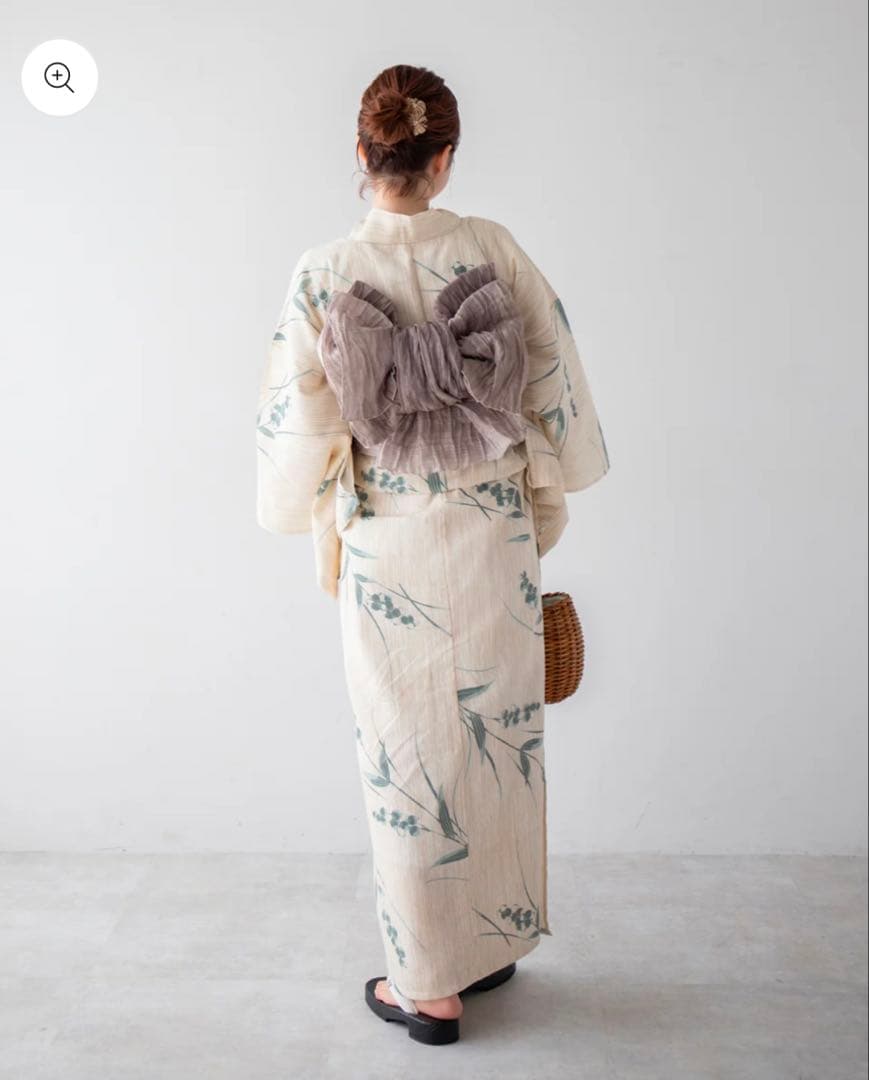 ゆかた館グレース 浴衣2点セット 兵児帯 クリーム グリーン 花柄 鈴蘭 生成