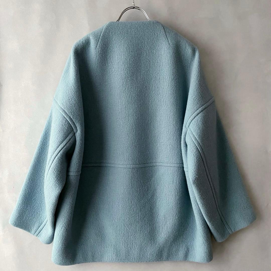 美品✨ボールジィ　5.2万　リップルメルトンノーカラーコート　ゆったり34 S