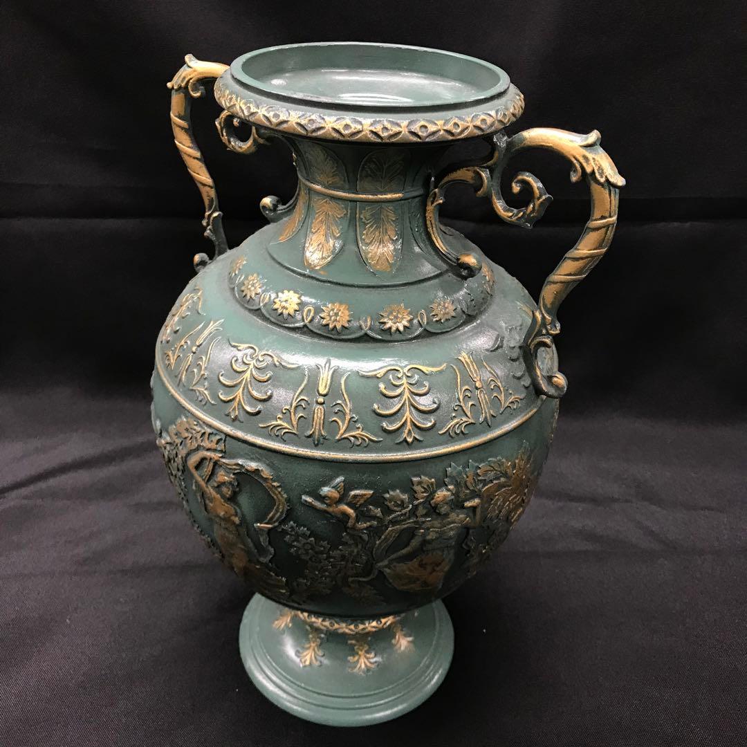 【USED】ブロンズ　金属　花瓶　フレンチヌーボー　青磁色