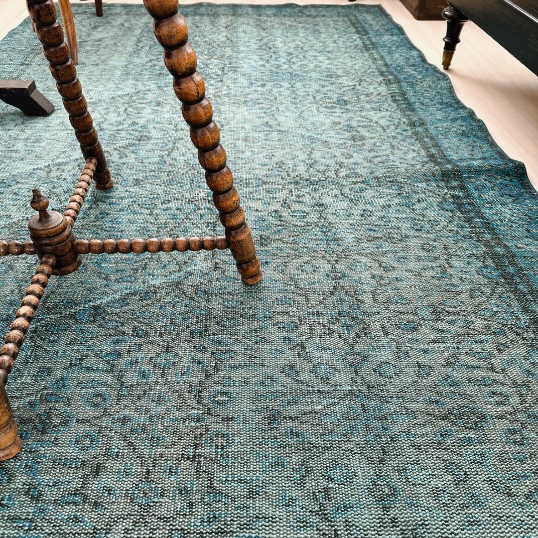 【訳アリ】トルコ ヴィンテージラグA114超大判 ターコイズブルー オーバーダイ