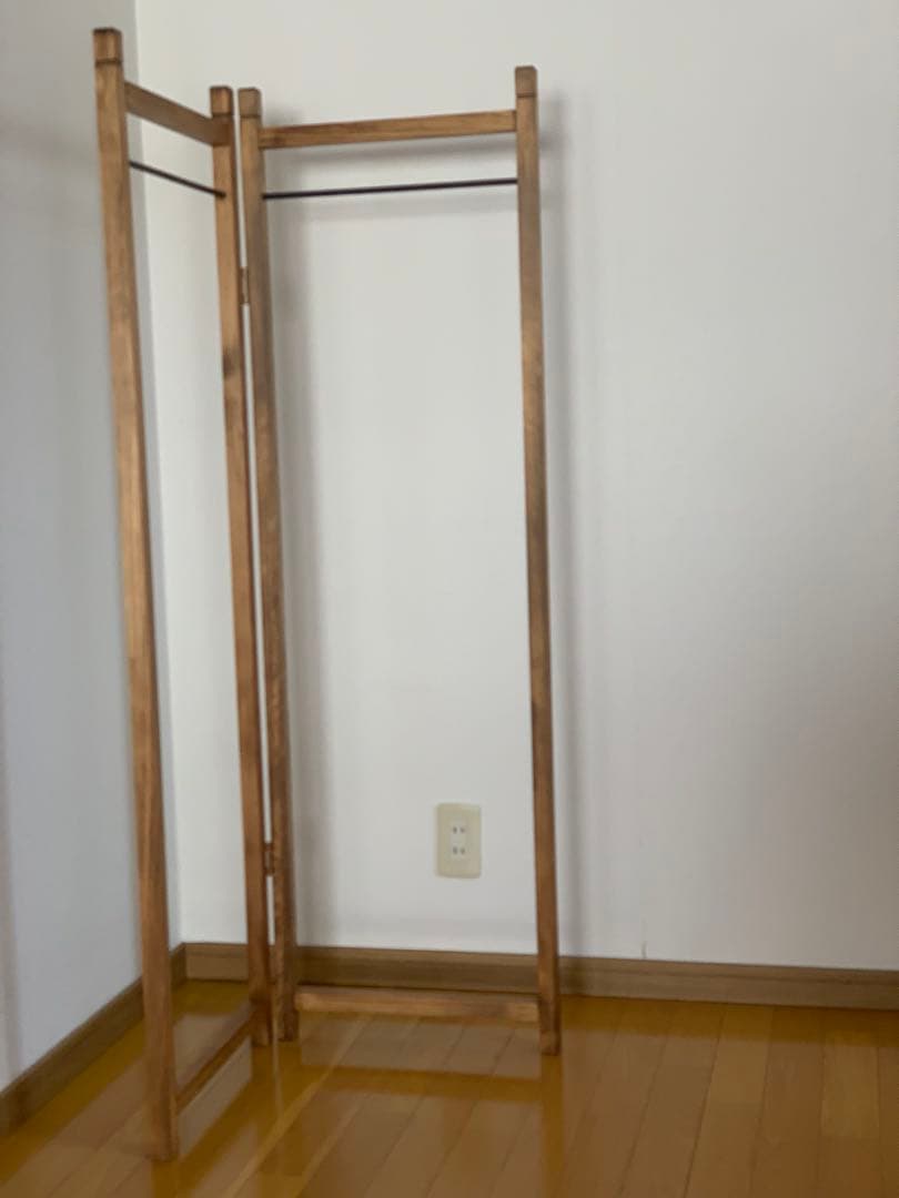 【無垢ひのき材】木とアイアンのスリムハンガーラック