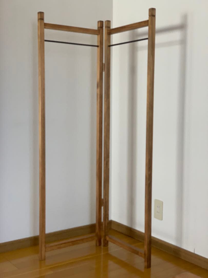 【無垢ひのき材】木とアイアンのスリムハンガーラック