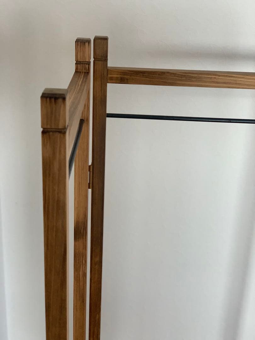 【無垢ひのき材】木とアイアンのスリムハンガーラック