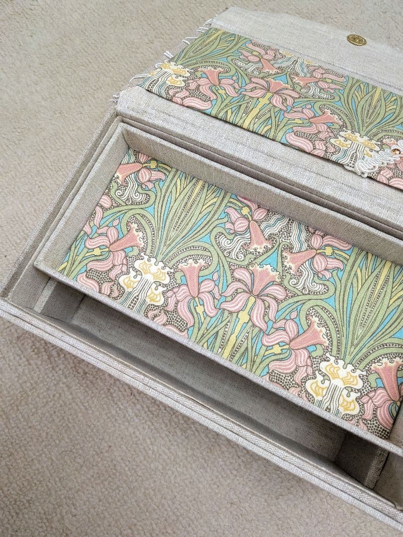 カルトナージュのお道具箱　MORRIS＆Co　刺繍生地