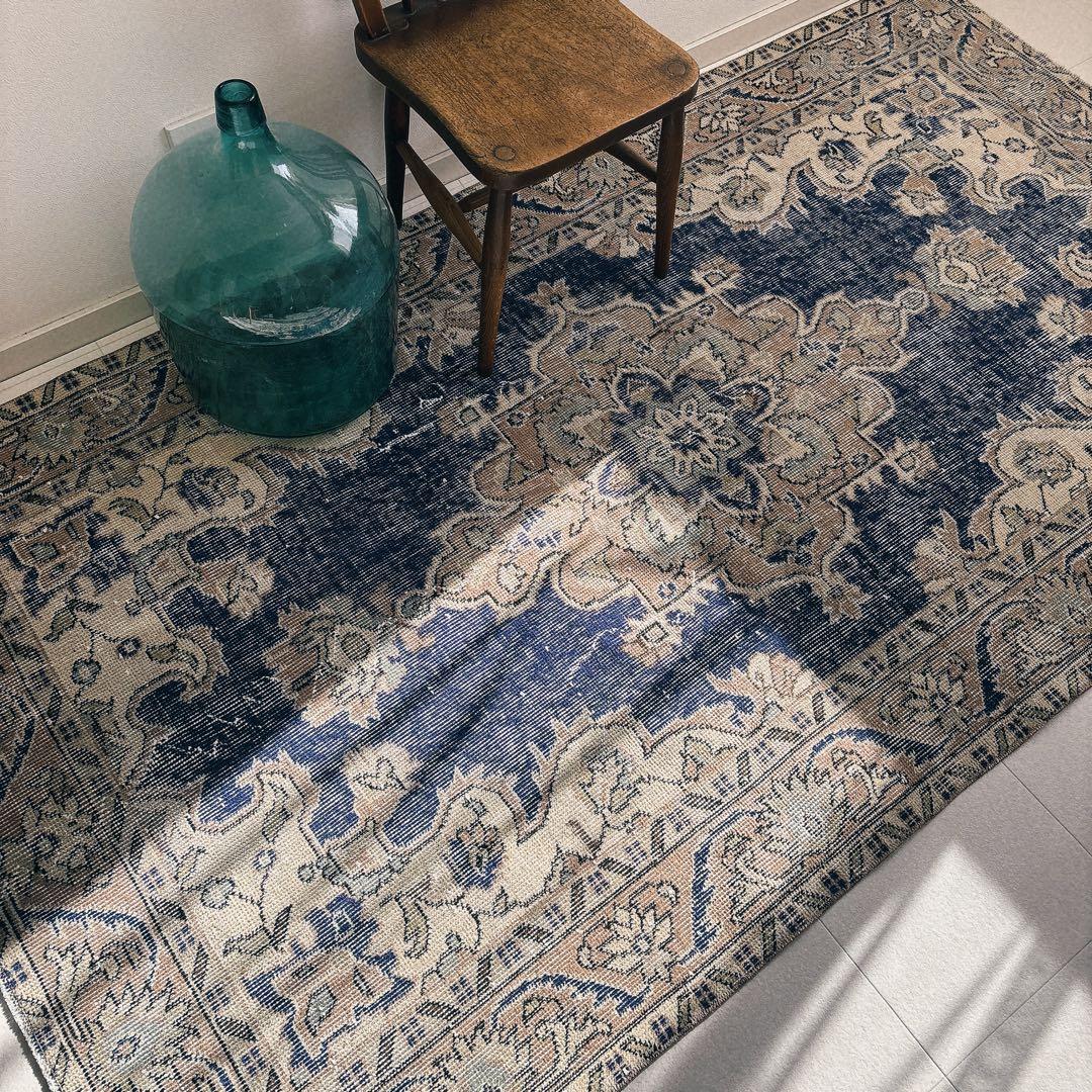 トルコ　ヴィンテージラグ　ネイビー　メダリオン　希少