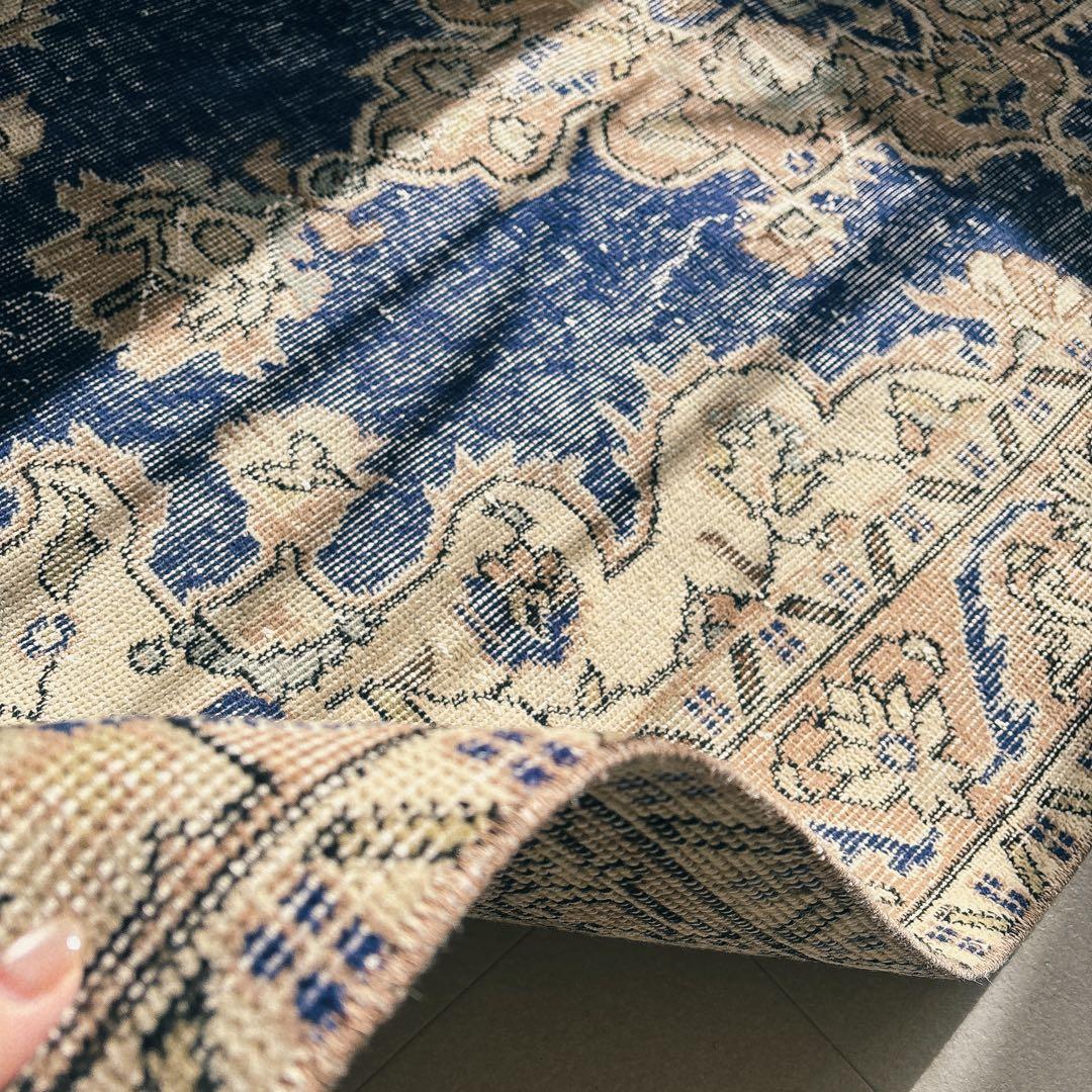 トルコ　ヴィンテージラグ　ネイビー　メダリオン　希少