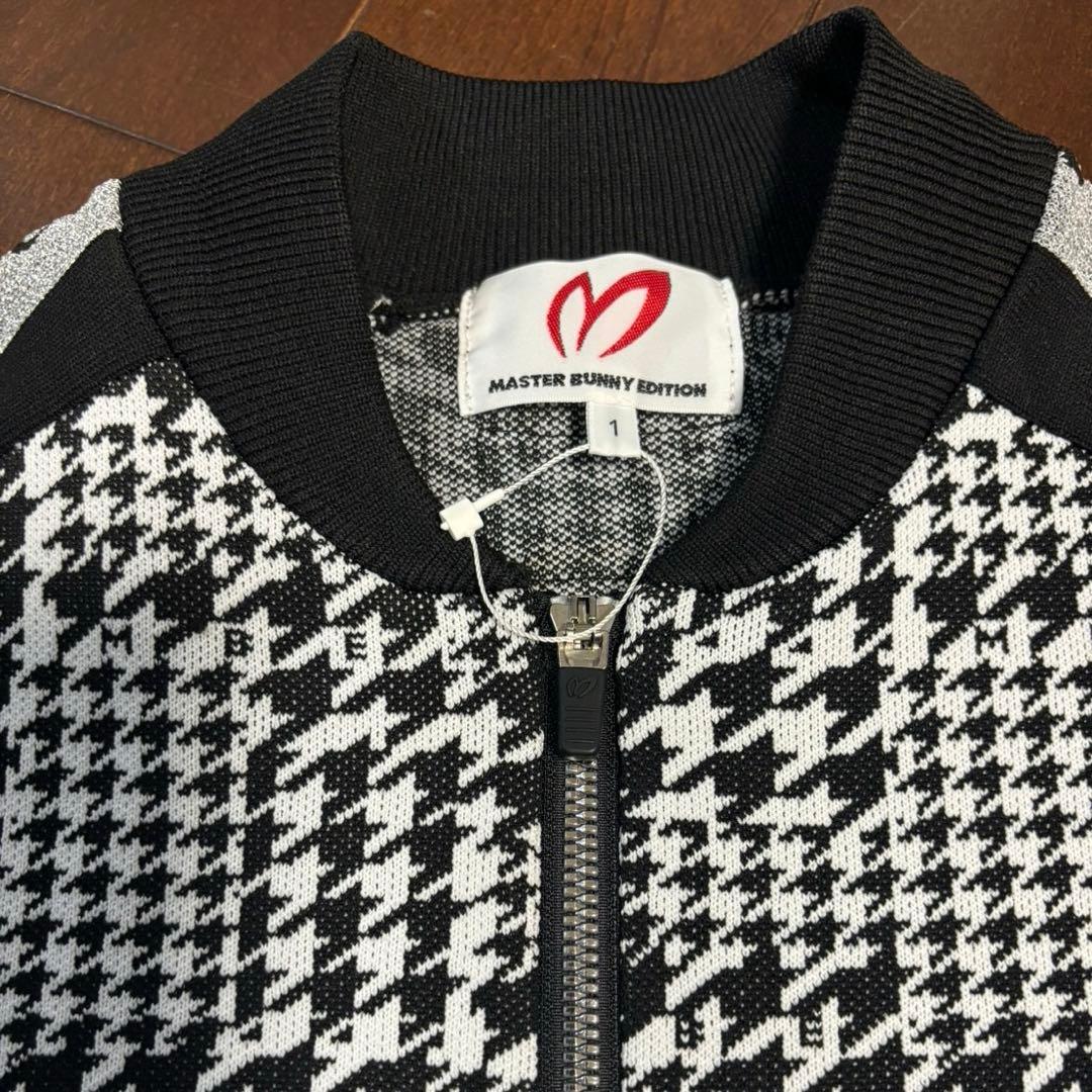 マスターバニー14G 天竺度詰めジャガード千鳥柄ブルゾン黒×白サイズ1