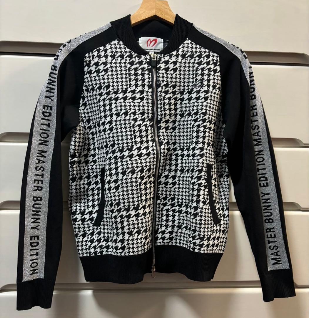 マスターバニー14G 天竺度詰めジャガード千鳥柄ブルゾン黒×白サイズ1