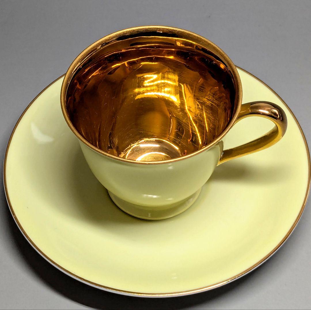 オールドノリタケ 金彩ハーレクインキャビネットカップ&ソーサー マルキ印薄黄色