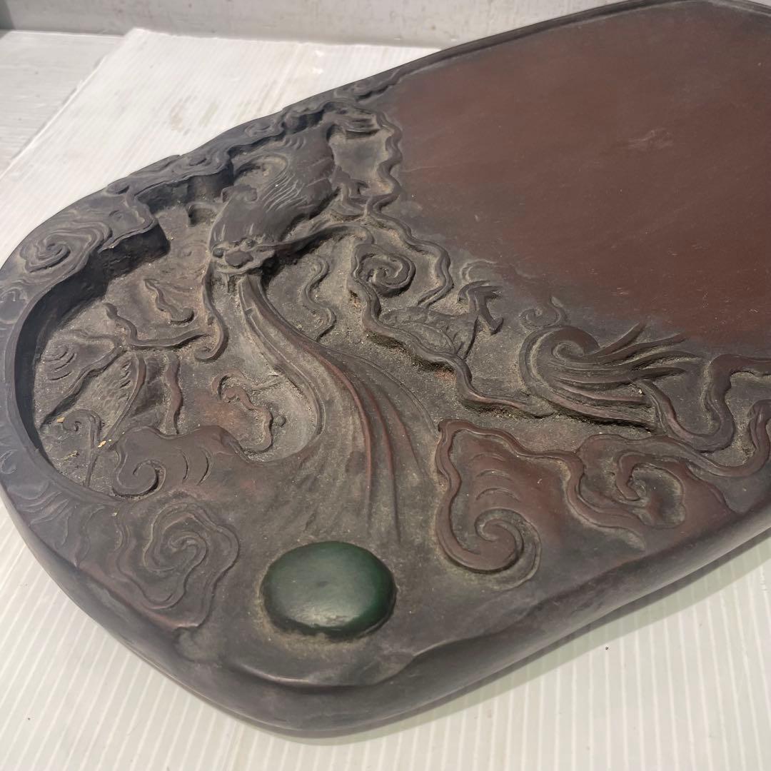 書道具 中国美術 古硯　龍彫刻大型硯 工芸 骨董品 インテリア コレクション
