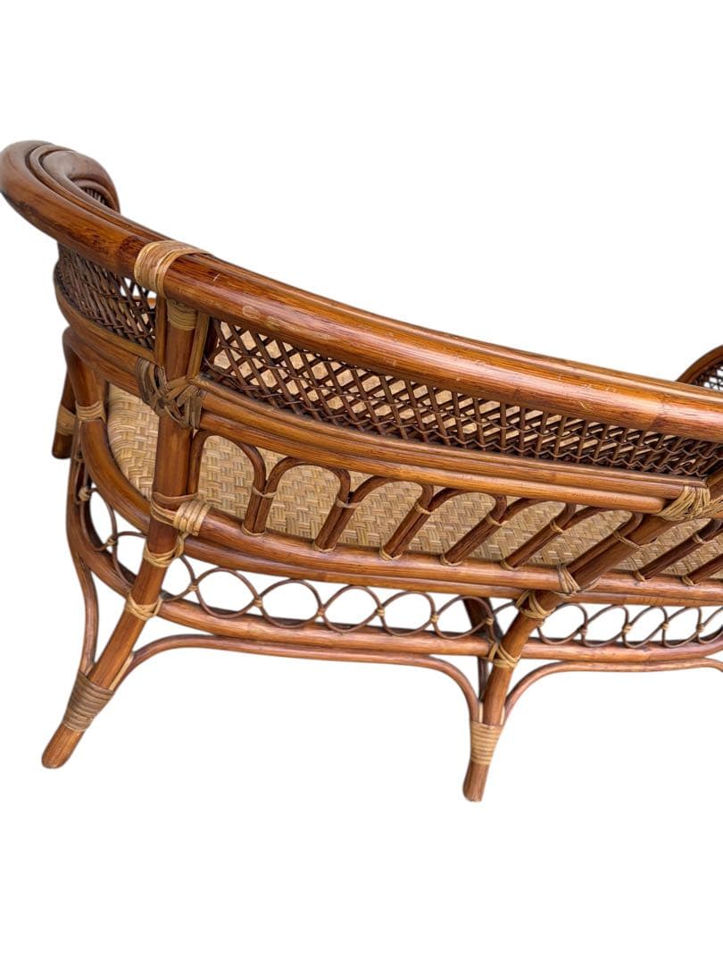 【美品】ラタンソファ 二人掛け チェア 藤製 アンティーク