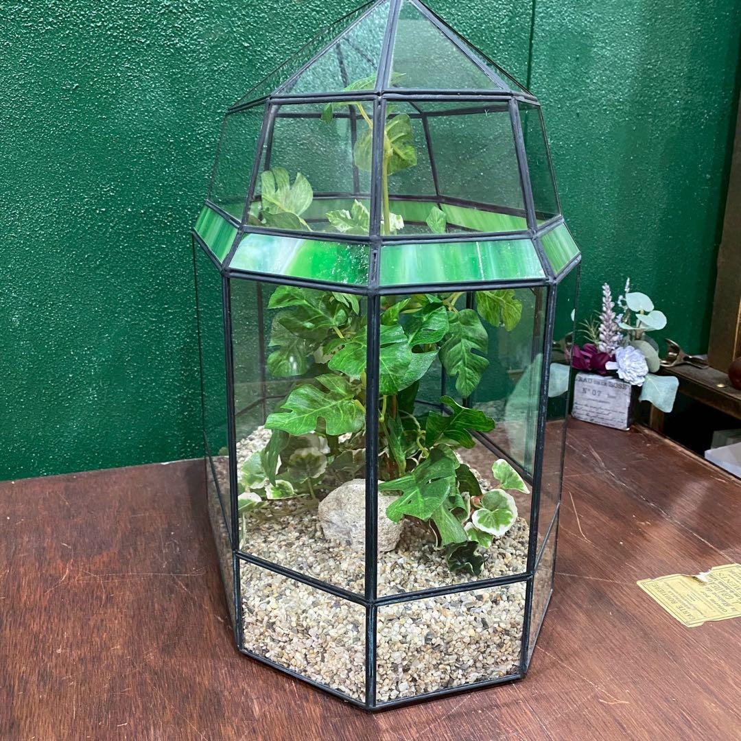 テラリウム ワーディアンケース ステンドグラス 八角形 インテリア 置物 風水