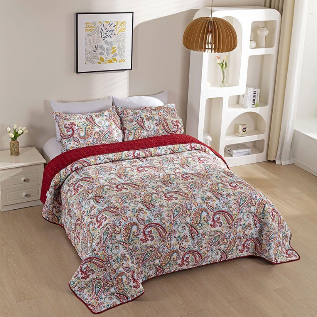 キルトベッドカバー3点セット綿マルチカバー キルティング 006