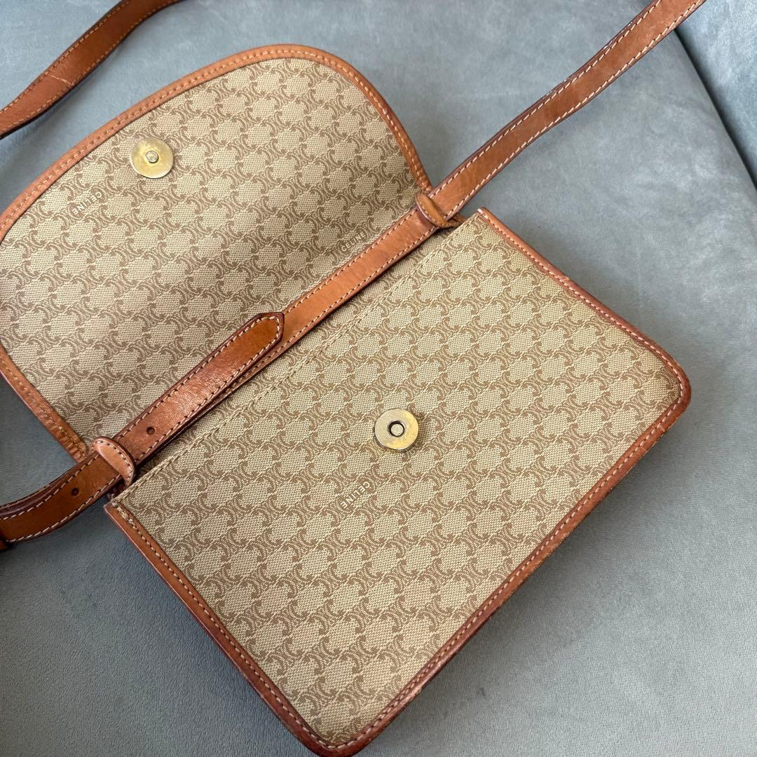 セリーヌ マカダム ショルダーバッグ PVC レザー ポシェット ベージュ