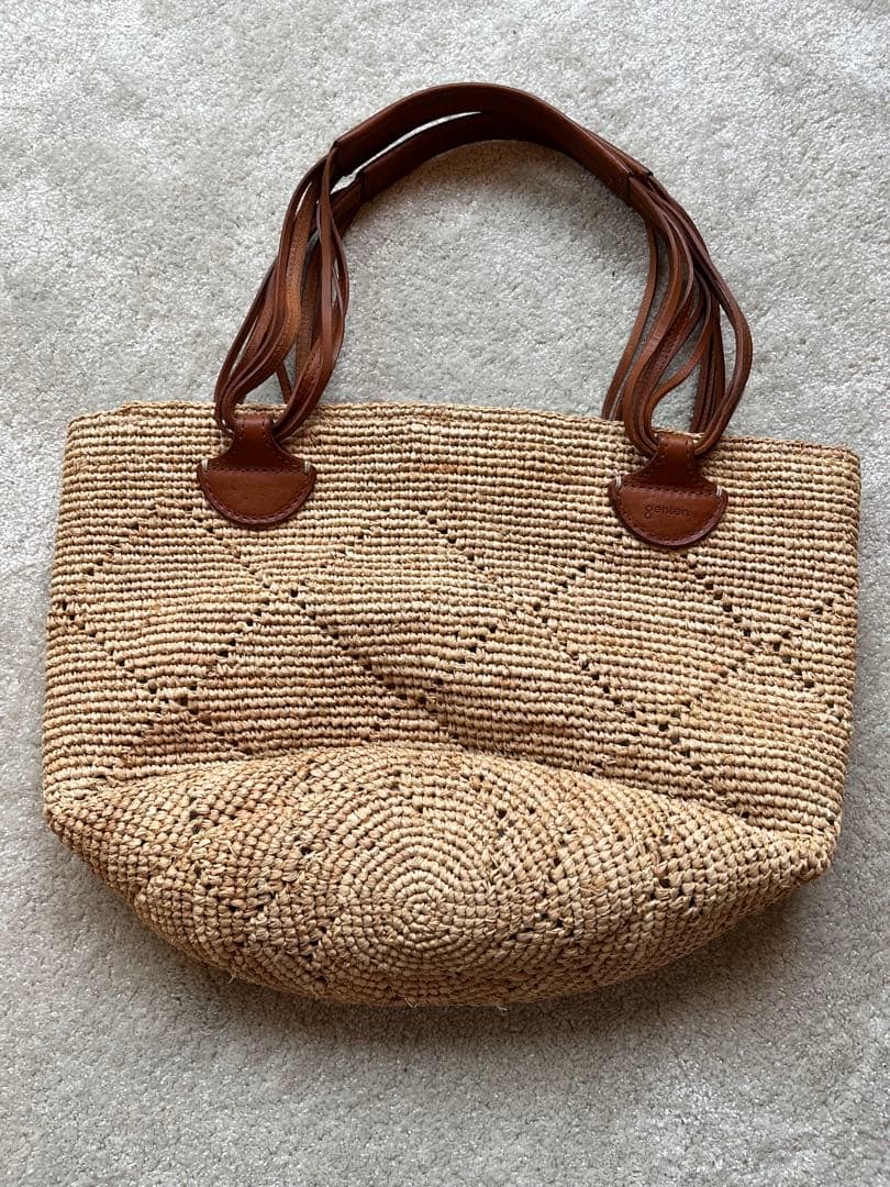 【美品】genten カゴバッグ　ハンドバッグ　ラフィア×牛革　フィオリーレ