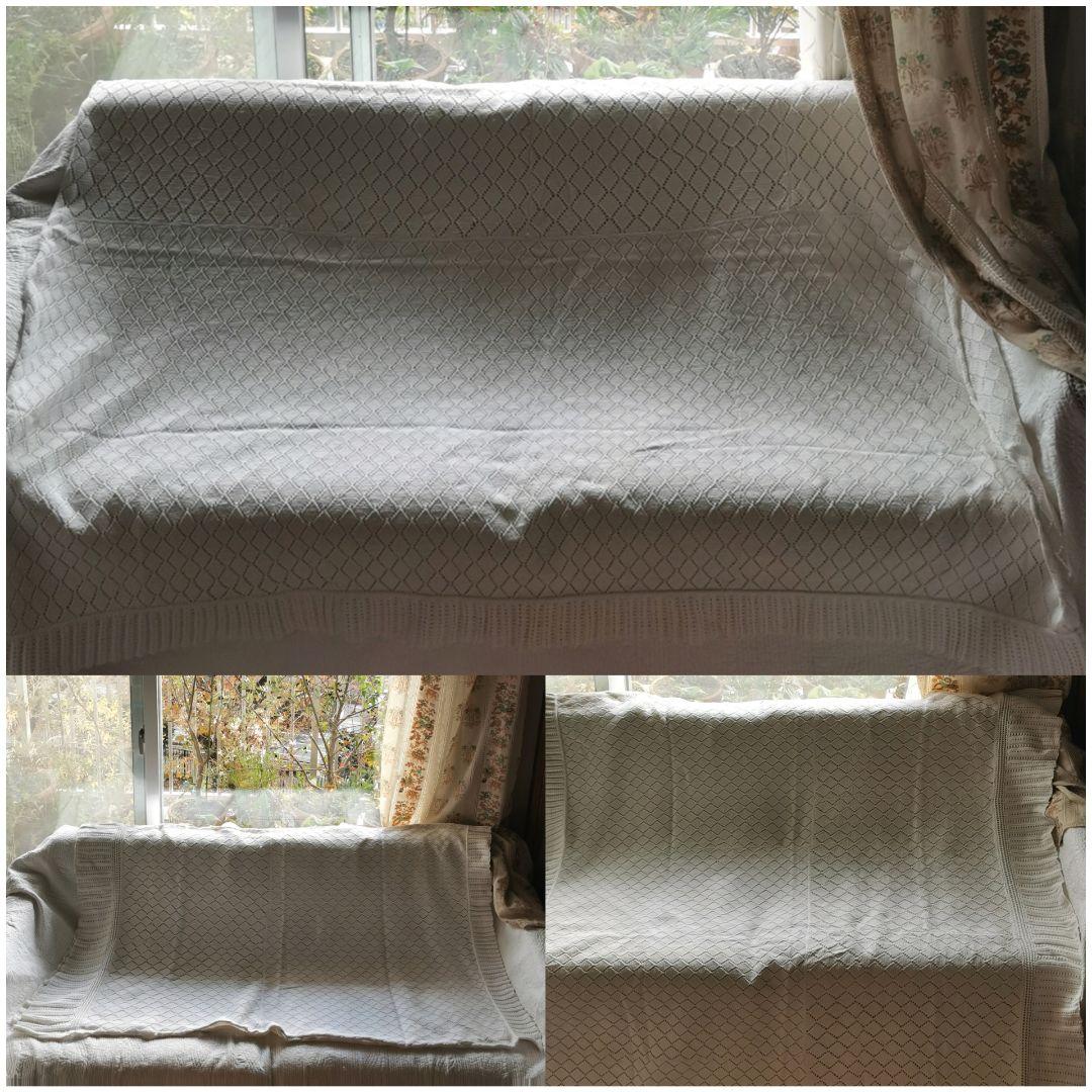 フランスアンティーク クロシェレース編みニットスロウ ブランケット マルチカバー