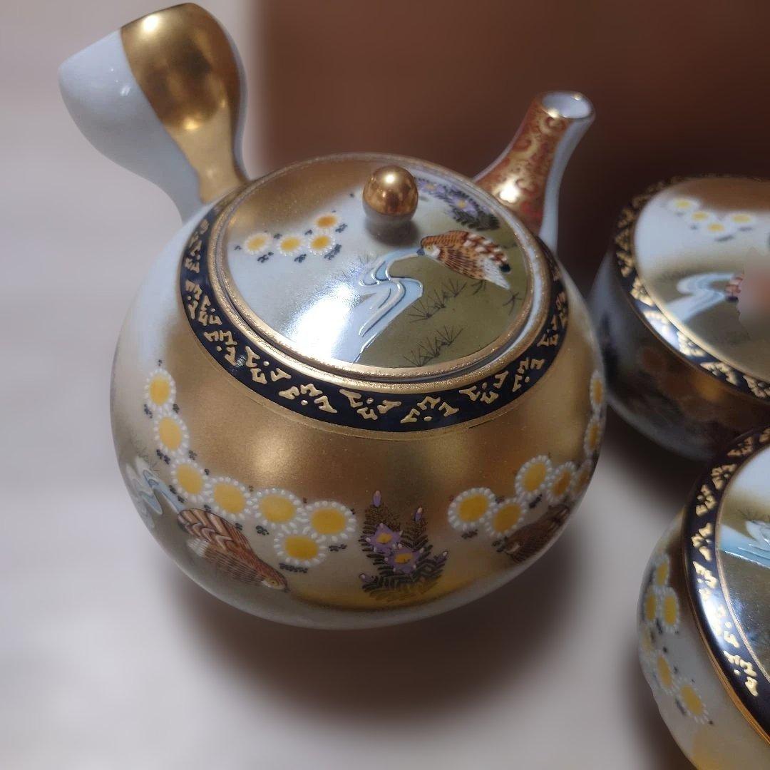 九谷焼　白峯　陶器の茶道具セット（急須・茶碗5個）