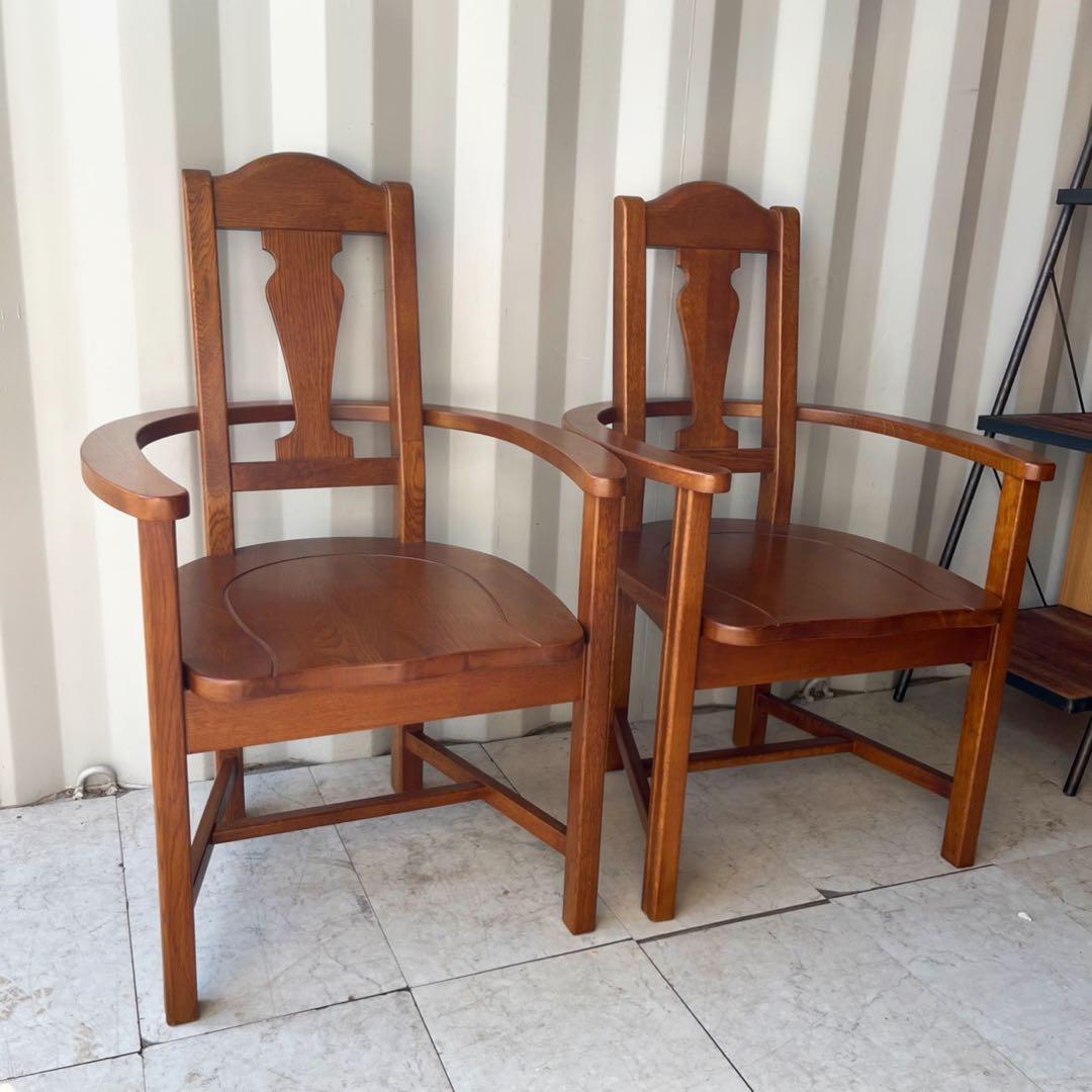 取付無料！Dr.コパ 銀座 風水 馬蹄椅子 天然木ナラ材肘掛け付きチェア2脚✨