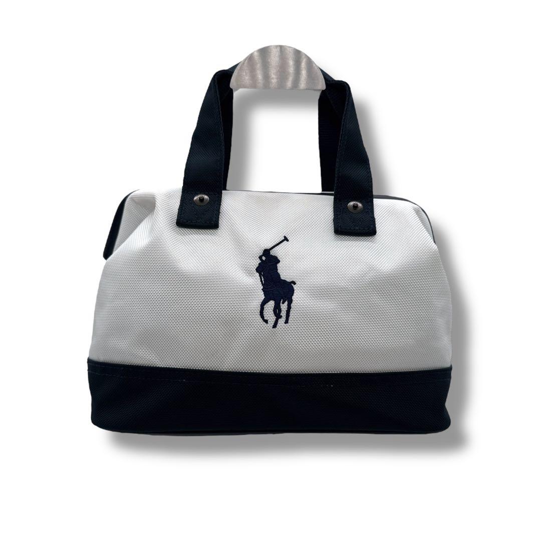 美品 ポロラルフローレン ゴルフ カートバッグ ポーチ ホワイト×ネイビー