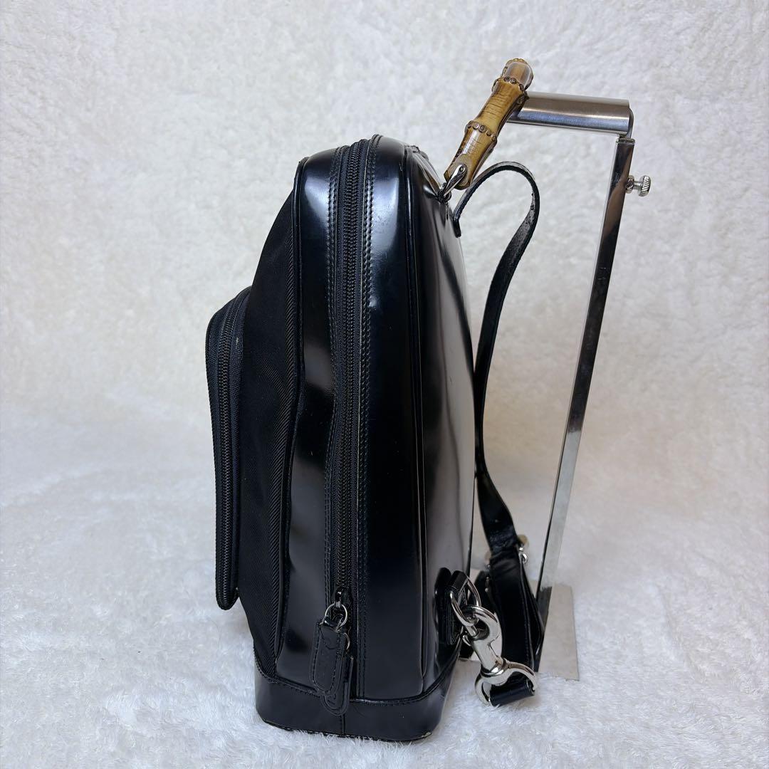 GUCCI 2way スリング ショルダーバッグ バンブー エナメル ブラック