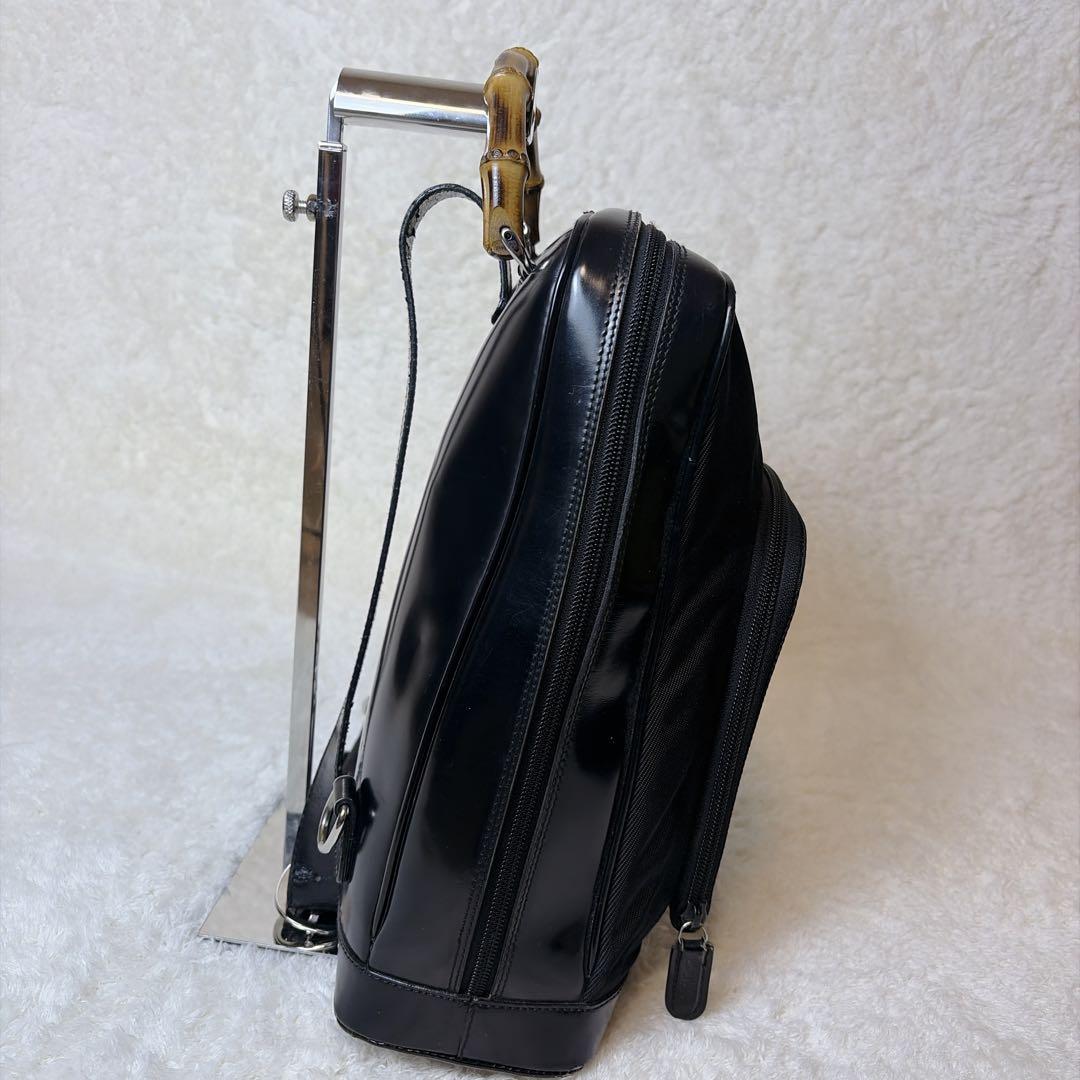 GUCCI 2way スリング ショルダーバッグ バンブー エナメル ブラック