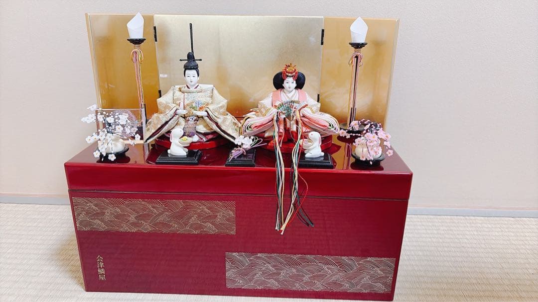 【美品】人形工房 松寿 小出松寿作 親王飾り ひな人形 桜橘・屏風・雪洞・飾台