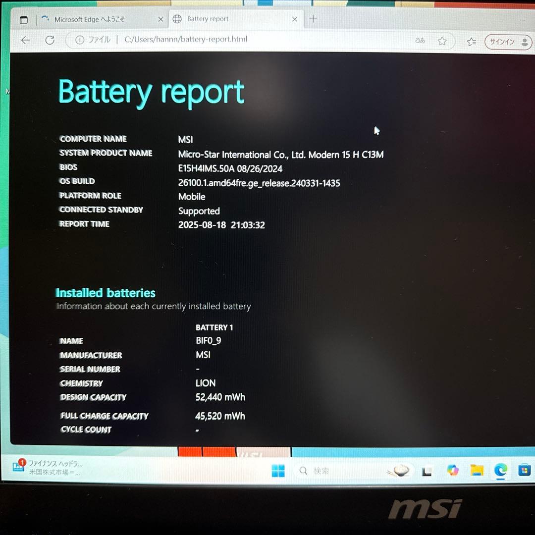 MSI /ゲーミングノートパソコン/Modern 15 HC13M-4119JP