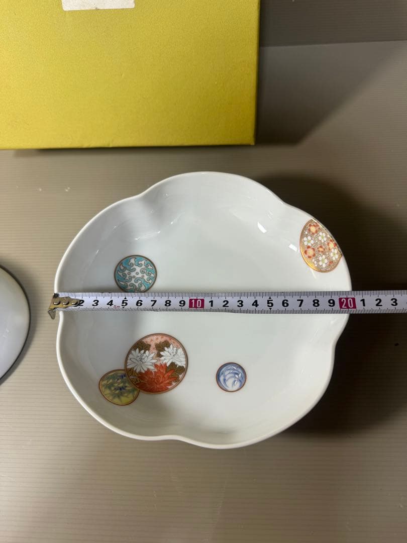2328 深川製磁　牡丹金ミル皿1客　寿赤絵梅型鉢1客