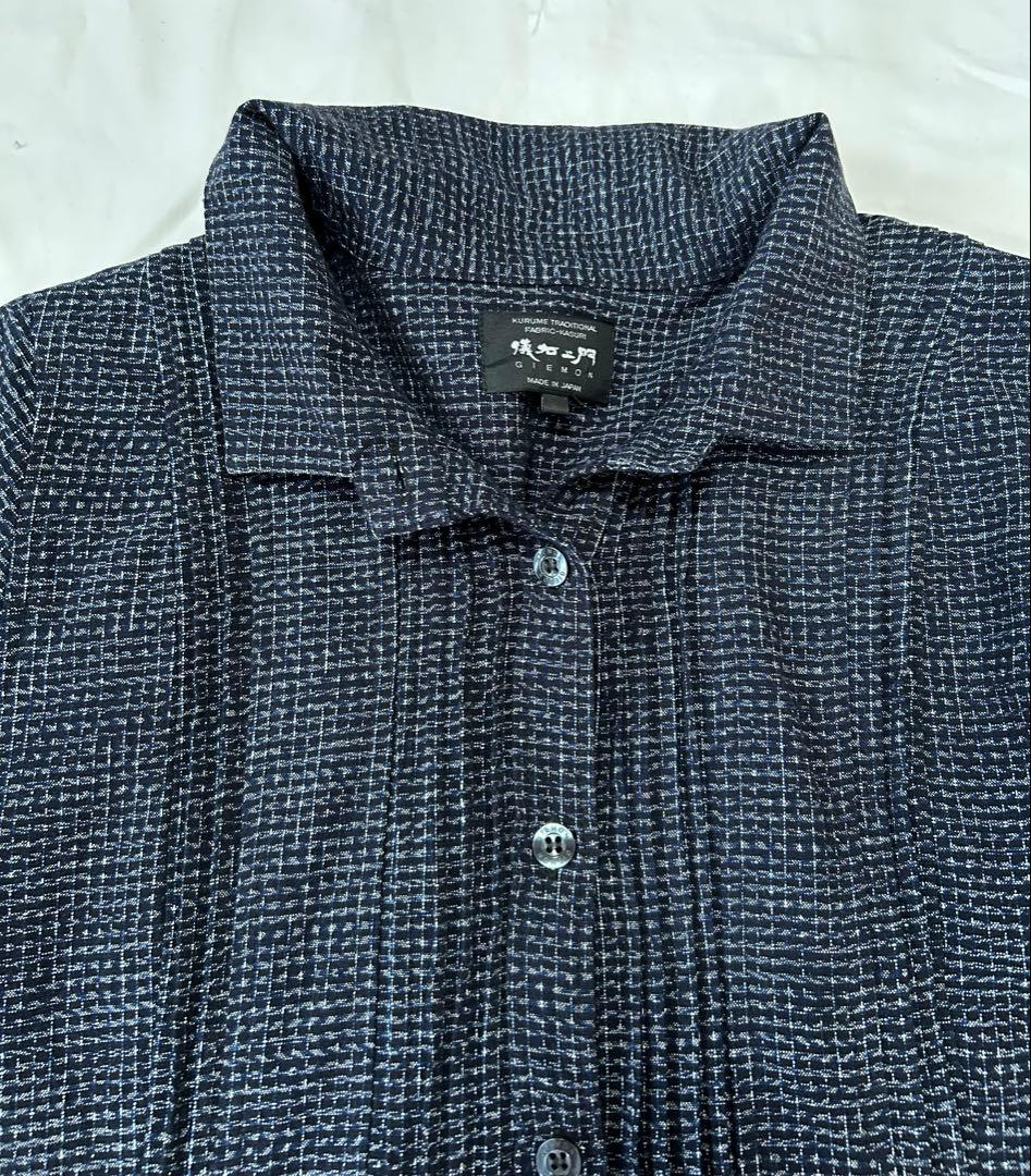 儀右衛門 藍染め 久留米絣 ブラウス シャツ ジャケット ギエモン