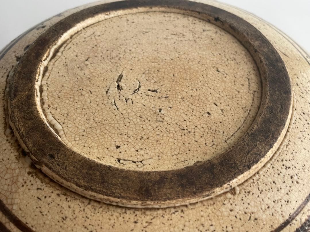 骨董　アンティーク　絵瀬戸　絵志野　鳳凰唐草文様　行燈皿　丸皿　石皿　瀬戸