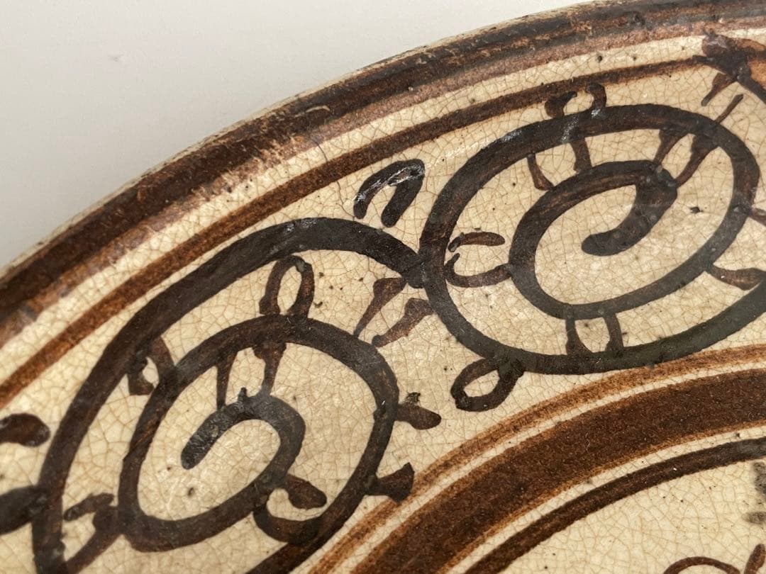 骨董　アンティーク　絵瀬戸　絵志野　鳳凰唐草文様　行燈皿　丸皿　石皿　瀬戸