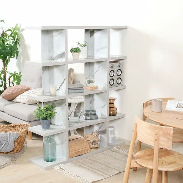 オープンシェルフ５段幅広　大理石柄　幅120ｃｍ×高さ143.5ｃｍ