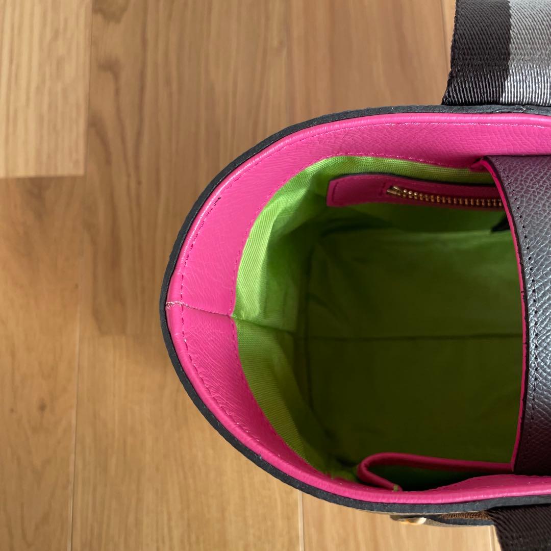 美品ADMJ ハンドバッグ レザー キャンバス　グレー　ストライプ