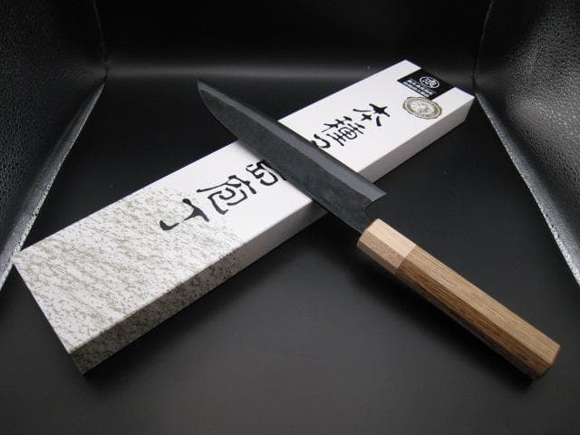 [新品未使用] 三徳包丁180mm 黒打ち仕上げ 白紙1号 樫 八角