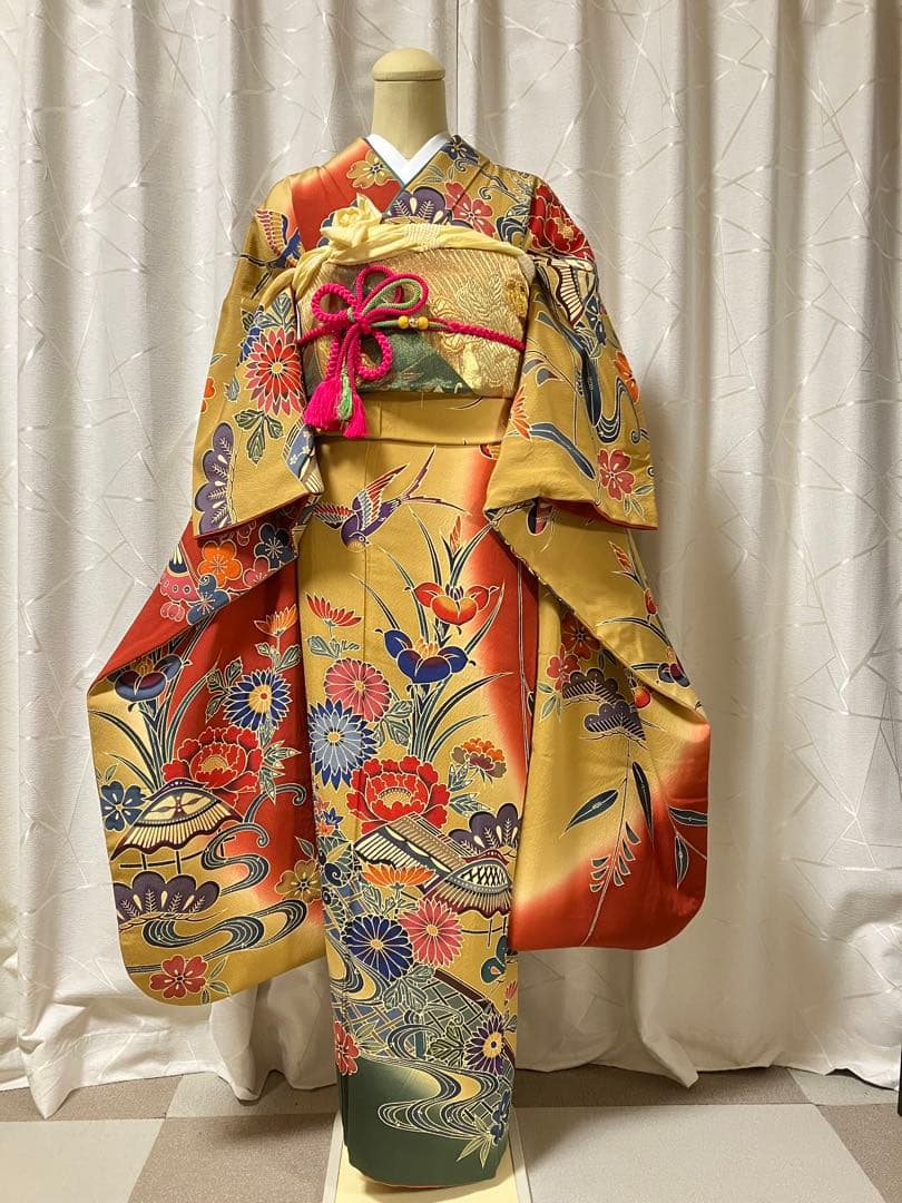 大特価SALE中◉高級振袖フルセット 【9点セット】落款あり作家品草花 染め分け