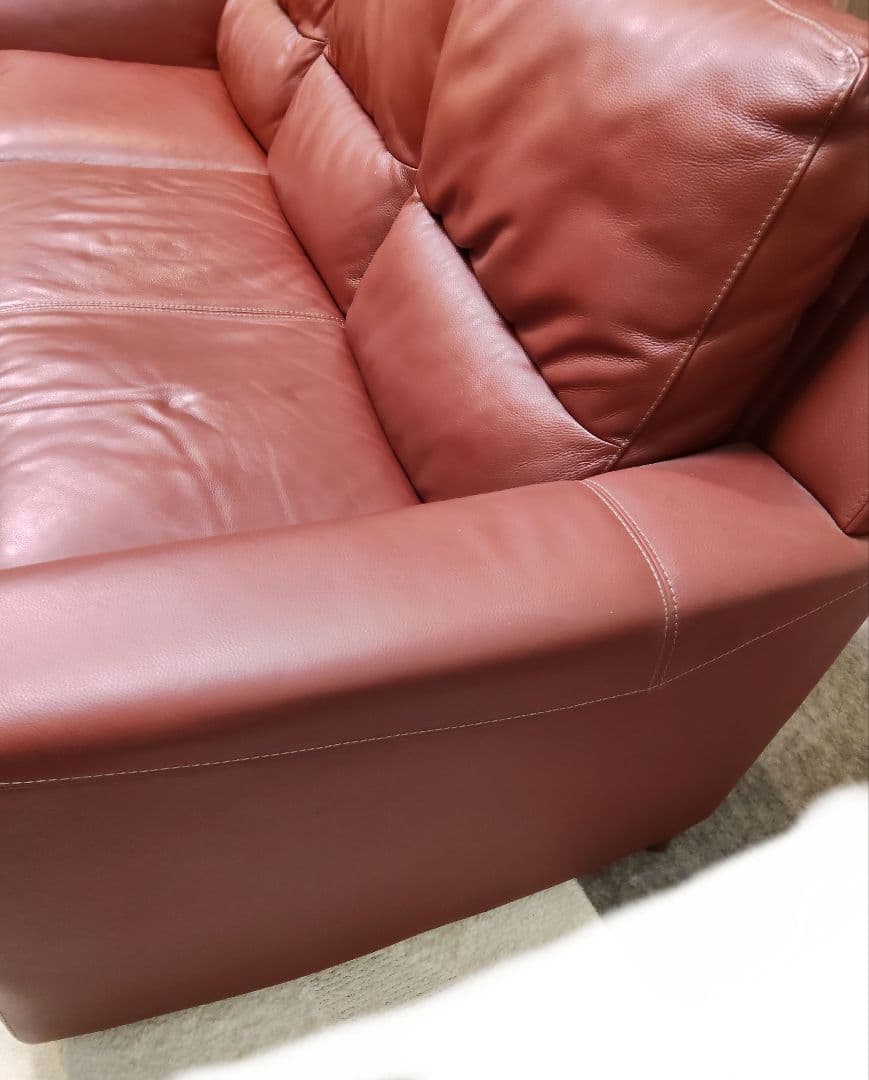 ソファ　3人掛け　本革　ヴィンテージ　赤　レッド